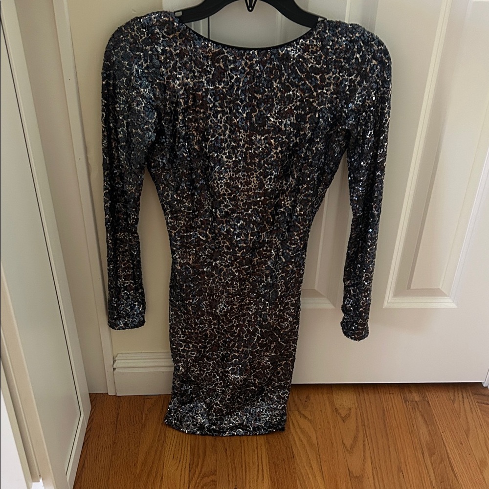 Sequin Long Sleeve Cocktail Dress - Black/Silver